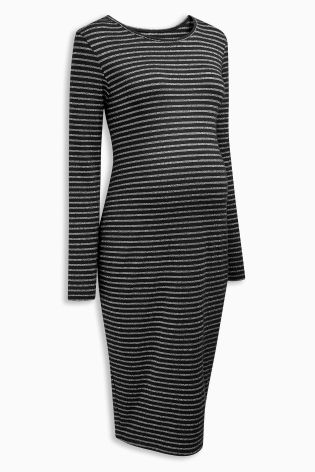 Black Maternity Metallic Stripe Bodycon Dress